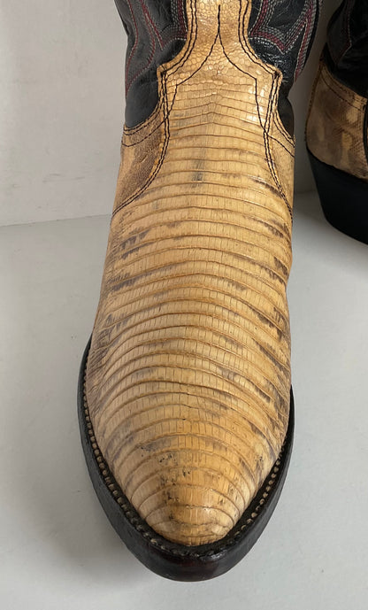 Vintage Dan Post Teju Lizard Cowbpy Boots | Natural Cut | USA Made | Men’s 7.5 D