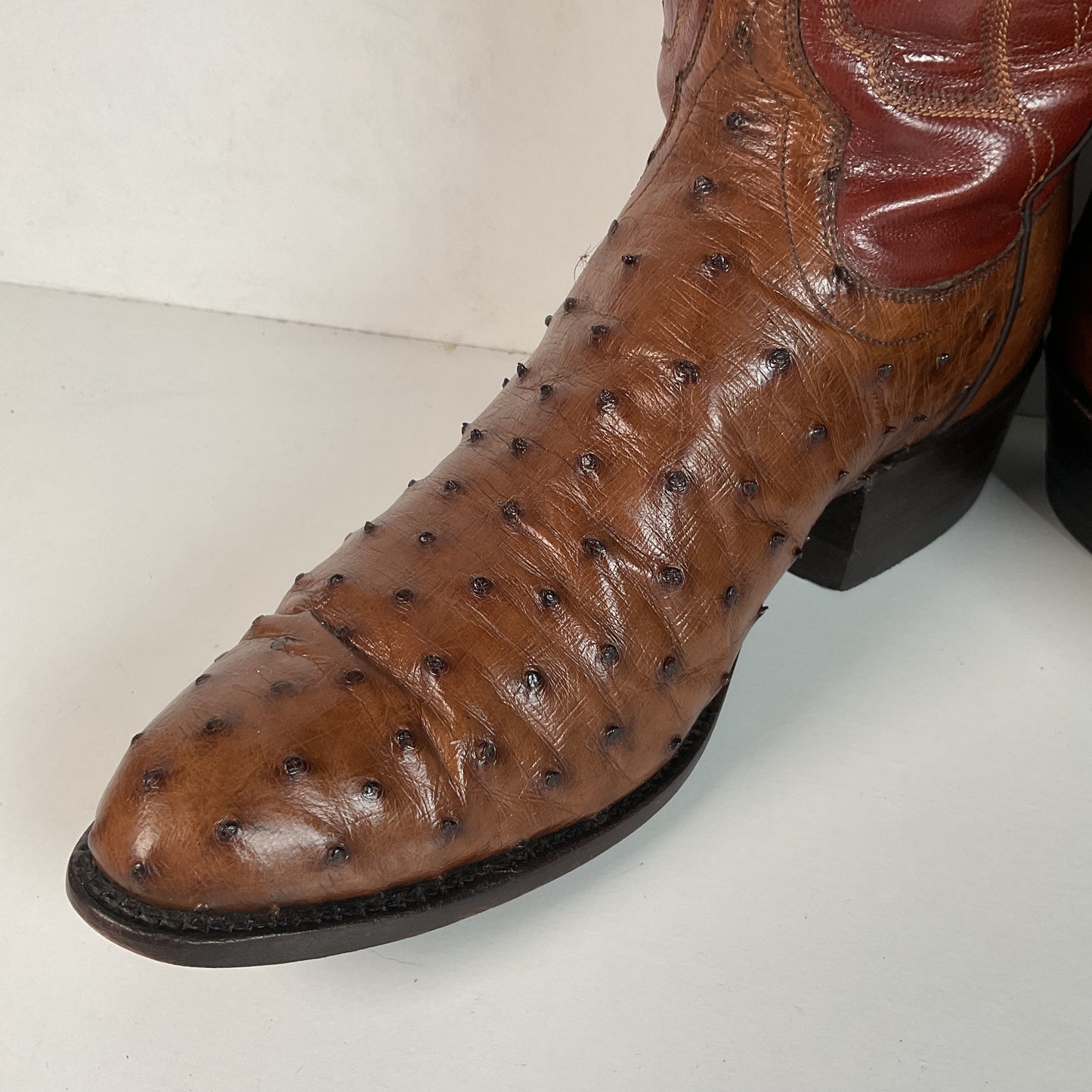 Vintage TO Stanley Kango Tobacco Ostrich Quill Cowboy Boots 10.5 D USA Made Exotic