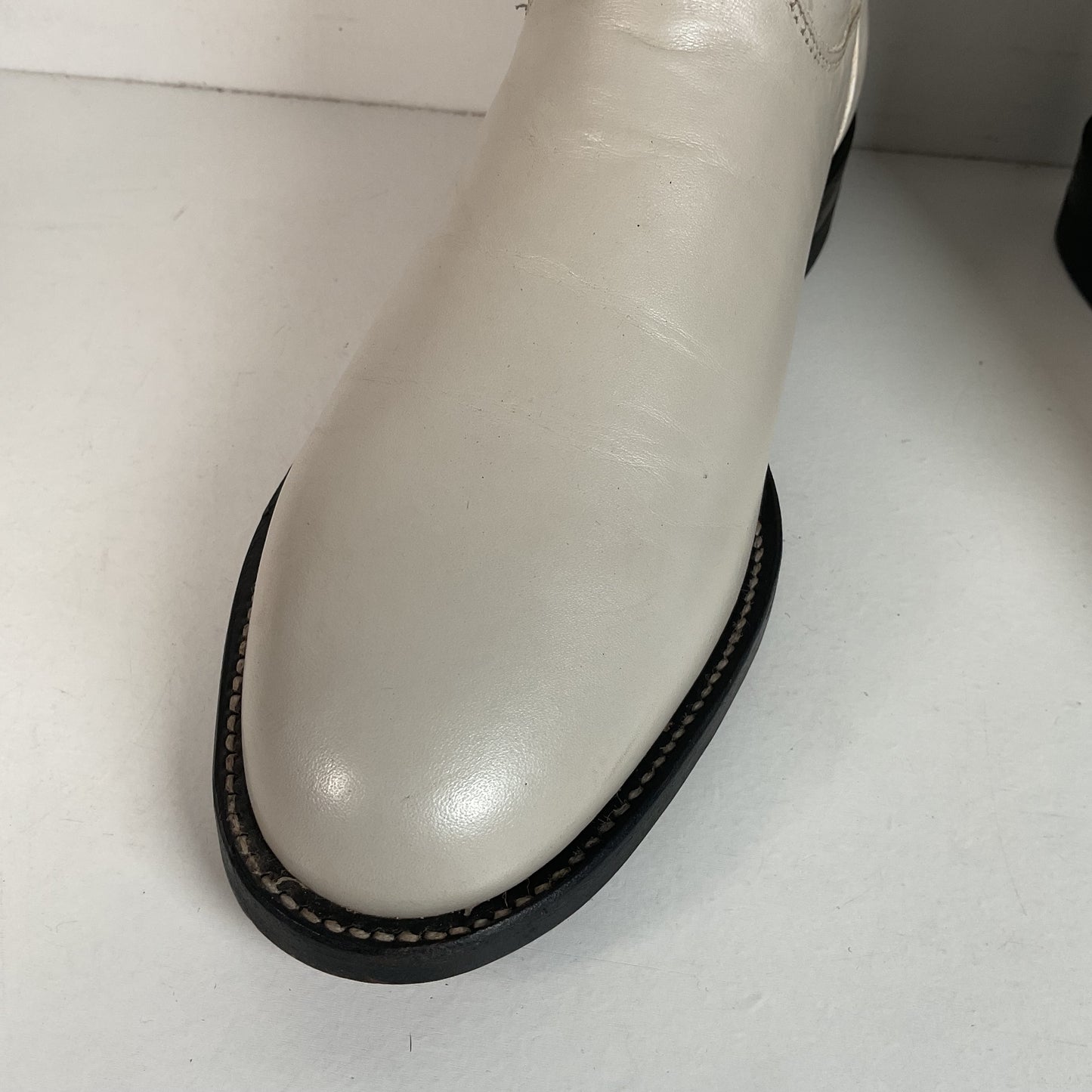 Justin Pearl White Roper Boots 8 C USA Made