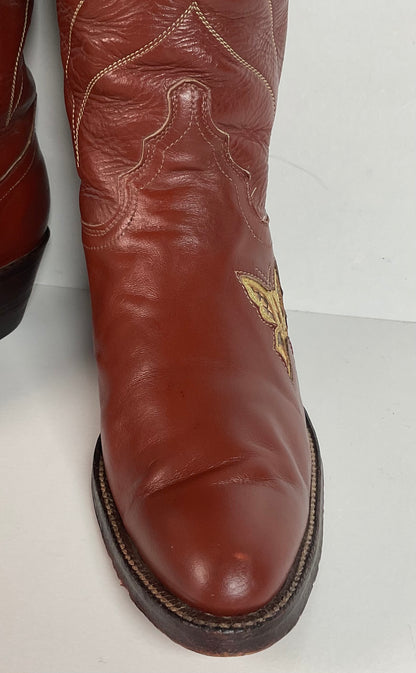 1970s Justin Butterfly Cowgirl Boots | Snakeskin Inlay | USA Made | 6.5 C