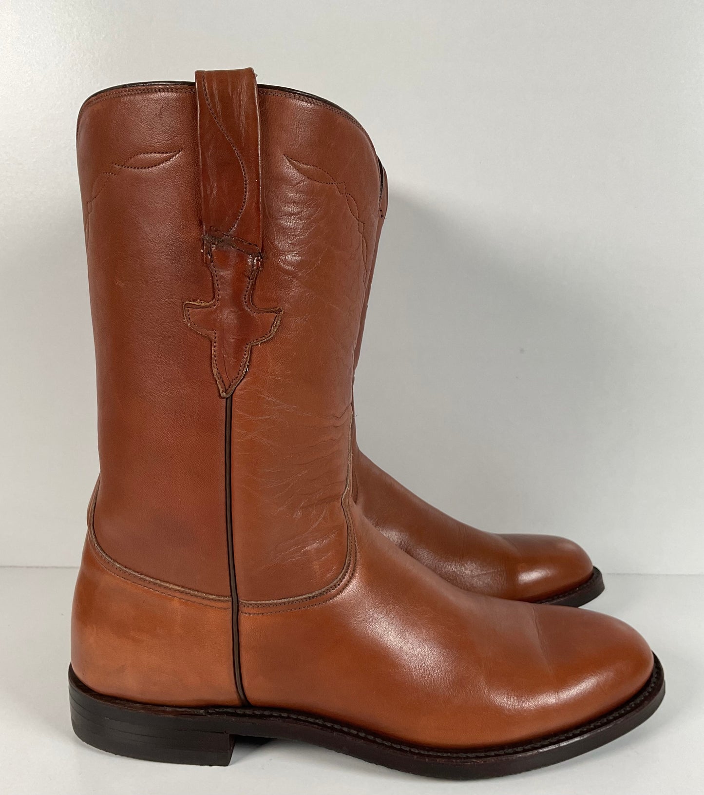 Vintage Lucchese Brown Roper Boots 8.5 D USA Made Goodyear