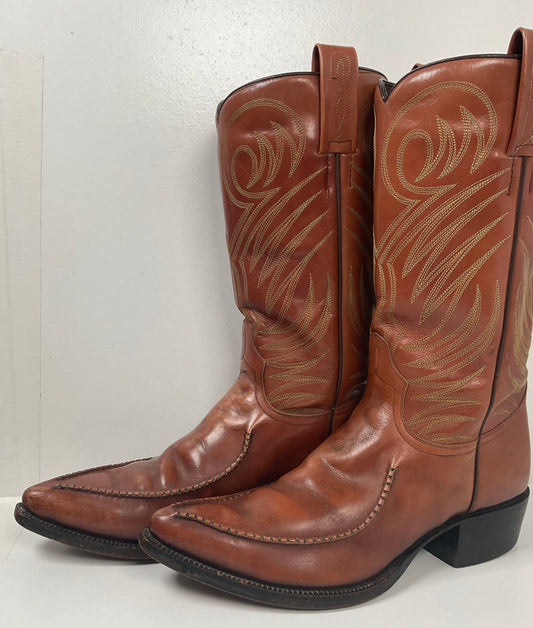 Vintage 1970s Dan Post Whip Stitch Cowboy Boots 9 D Stove Pipe