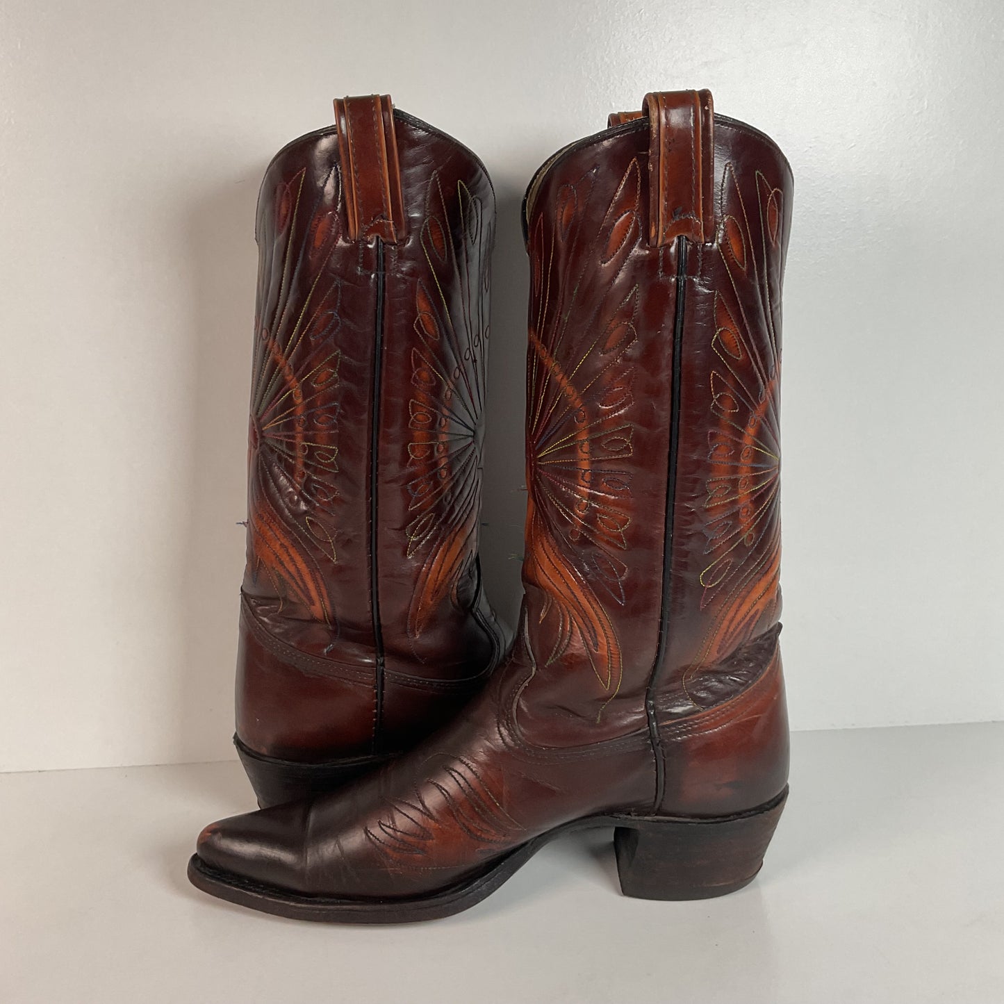 Vintage Texas Thunderbird Cowboy Boots | Rainbow Peacock | USA Made | 70s | 10 D