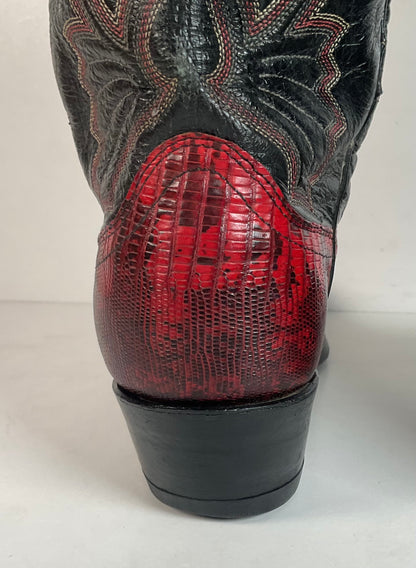 Vintage Dan Post Red Lizard Teju Cowboy Boots Men’s 8 Natural Cut USA Made