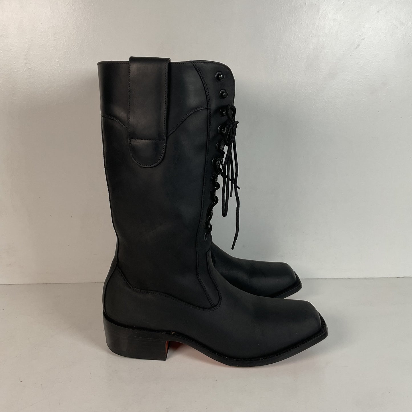 Custom Black Oiled Lace Up Boots Men’s 8 Narrow | Women’s 9 Victorian