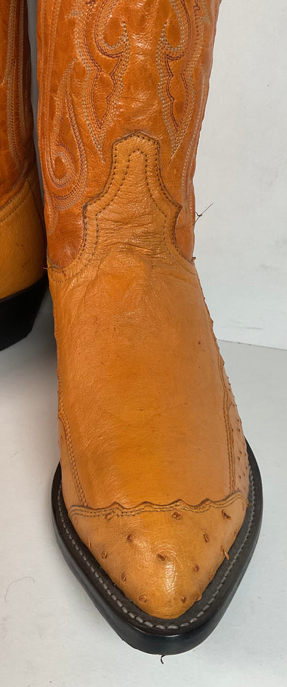 Tony Lama Butterscotch Ostrich Cowboy Boots 8 EE Exotic USA Made