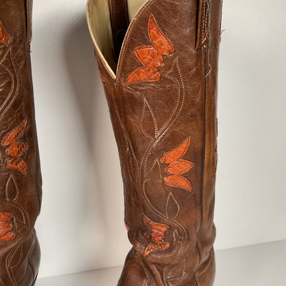 Vintage Dan Post Tulip Cowgirl Boots | Snakeskin | Men’s 8.5 | Women’s 9.5
