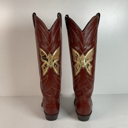 1970s Justin Butterfly Cowgirl Boots | Snakeskin Inlay | USA Made | 6.5 C