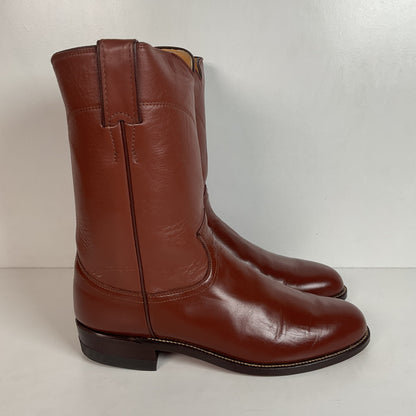 Vintage 1970s Justin Brown Cowgirl Roper Boots 8.5 B USA Made Calfskin