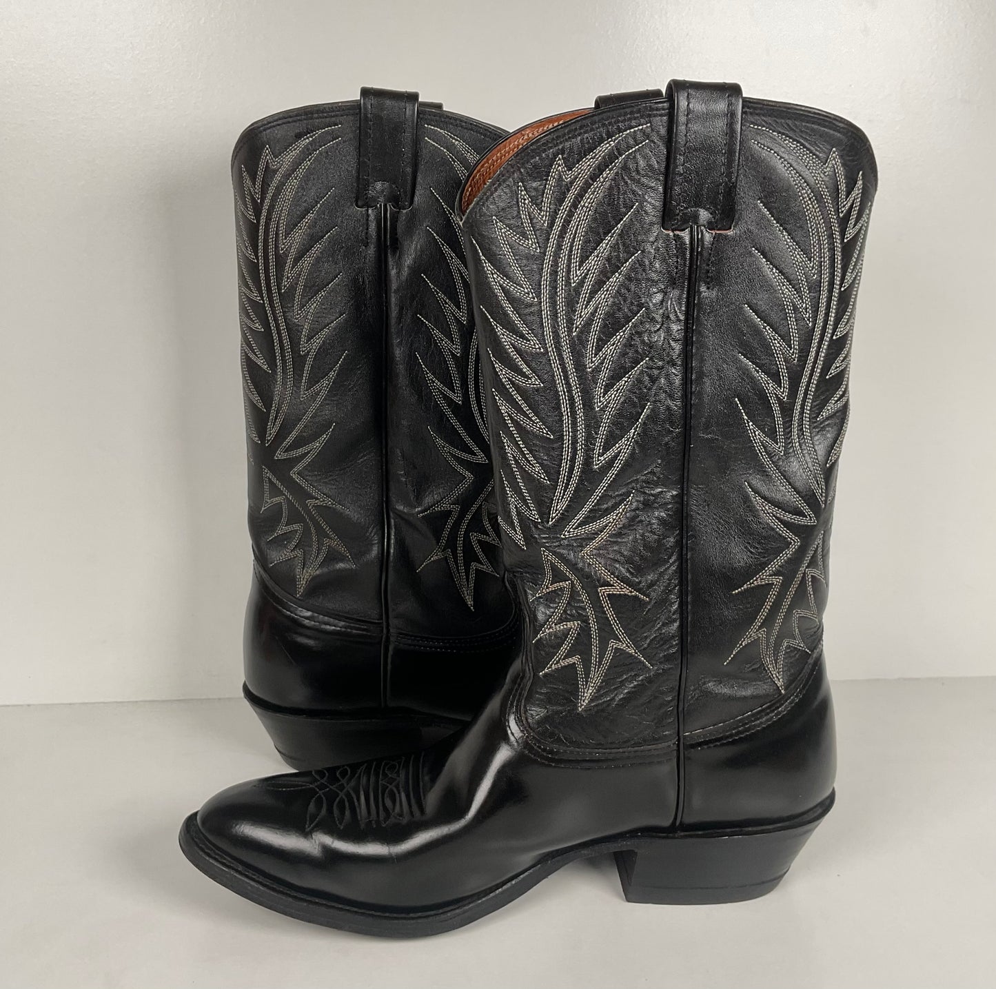 Vintage Nocona Cowboy Boots | Glossy Black Veal | USA Made | Men’s 9.5 EE
