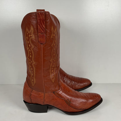 Vintage Longhorn Ostrich Leg Cowboy Boots | Exotic | Tooled Inlays | Men’s 13 D