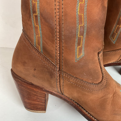 Vintage Dingo Acme Nubuck Suede Cowgirl Boots 8 M Dream Catcher Stitching
