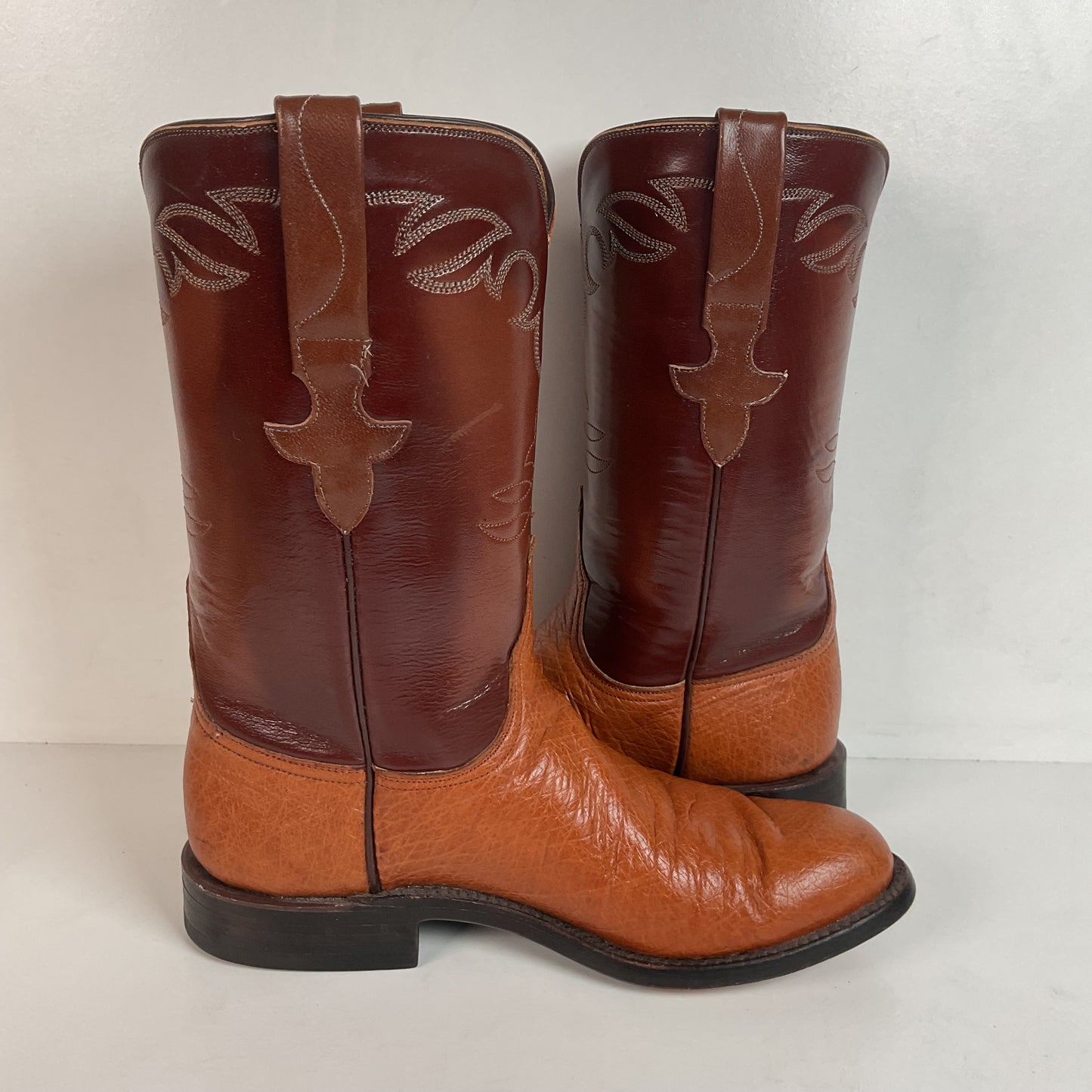 Vintage Lucchese Handmade Smooth Ostrich Cowgirl Roper Boots 7 B 1990s
