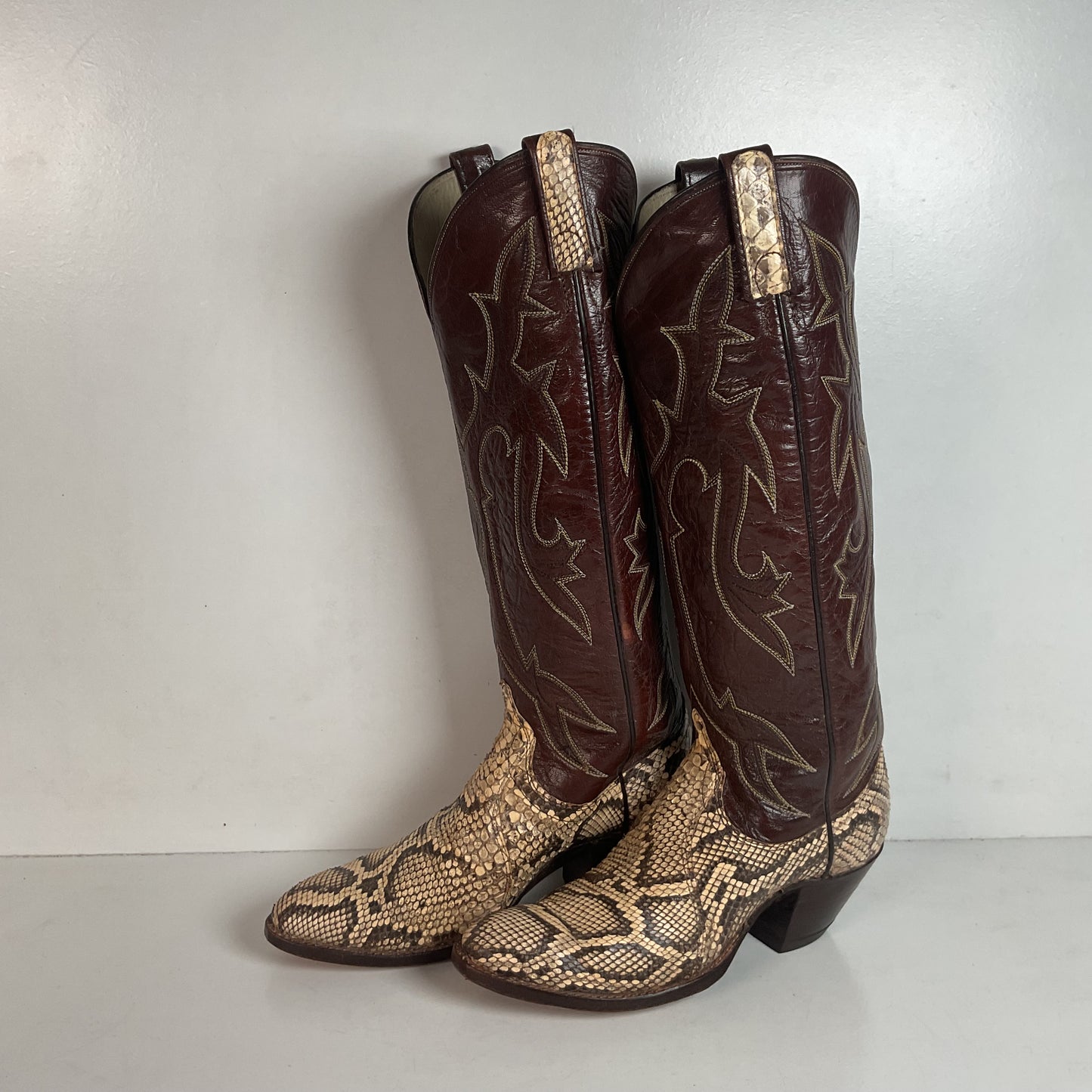 Vintage Dan Post Tall Python Cowgirl Boots 7.5 C USA Made Reticulated