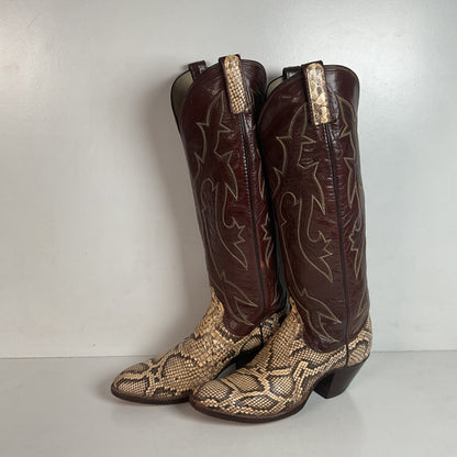 Vintage Dan Post Tall Python Cowgirl Boots 7.5 C USA Made Reticulated