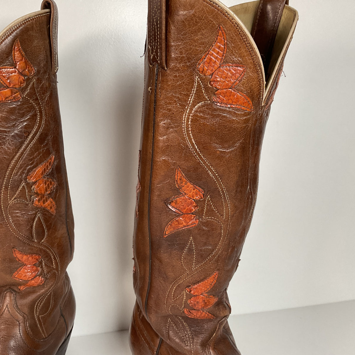 Vintage Dan Post Tulip Cowgirl Boots | Snakeskin | Men’s 8.5 | Women’s 9.5