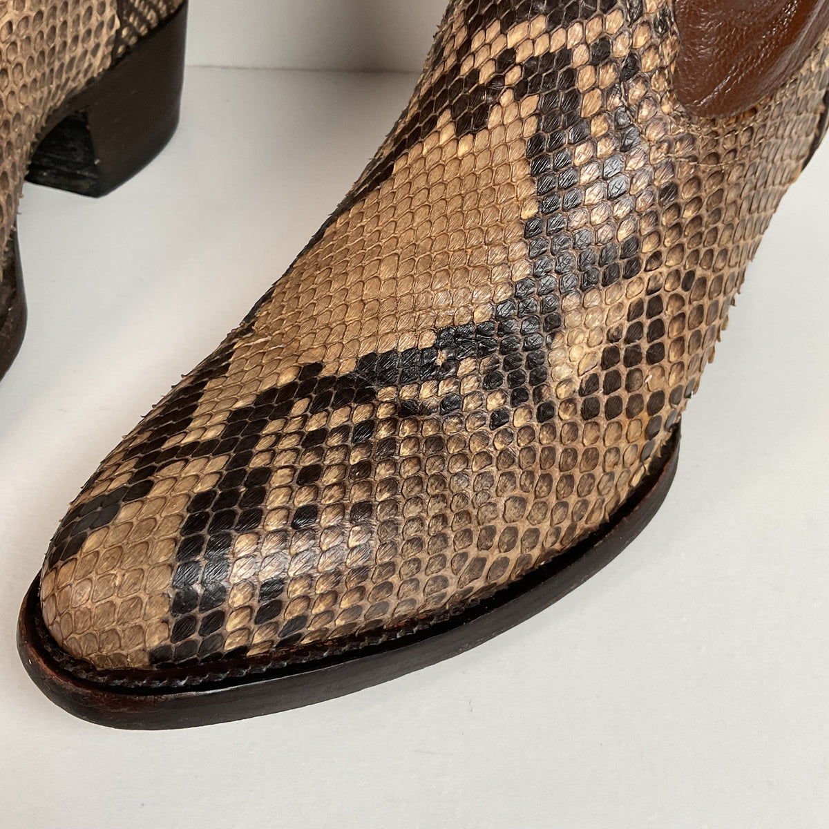 Vintage Longhorn Cowboy Boots | Python Snakeskin | Tooled Overlays | Men’s 9 D