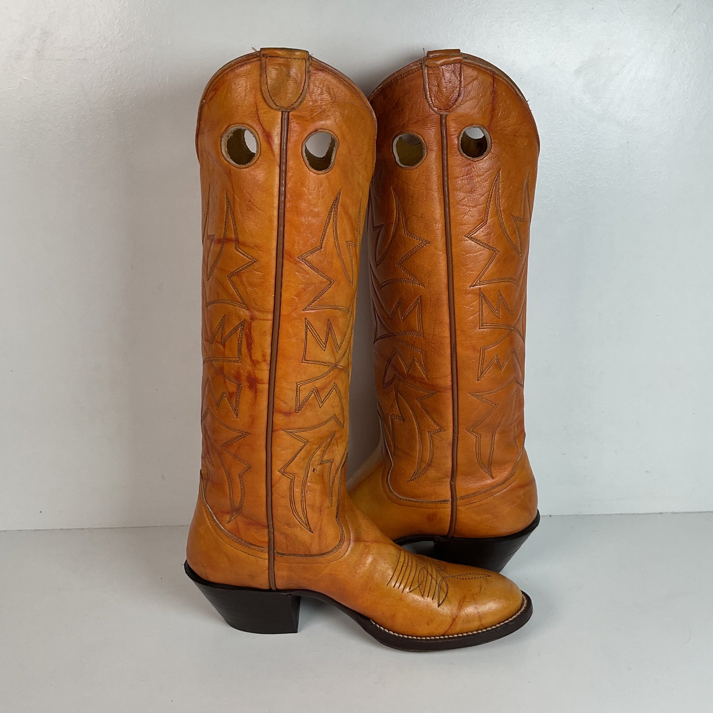 Vintage Buckaroo Cowgirl Boots 7.5 B Punchy Butterscotch