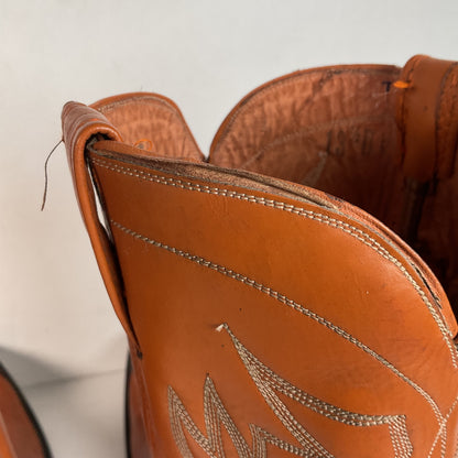 1960s Cowtown Handmade Cowboy Boots 13.5 D Pumpkin Orange Lizard Wingtip
