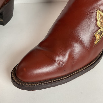 1970s Justin Butterfly Cowgirl Boots | Snakeskin Inlay | USA Made | 6.5 C