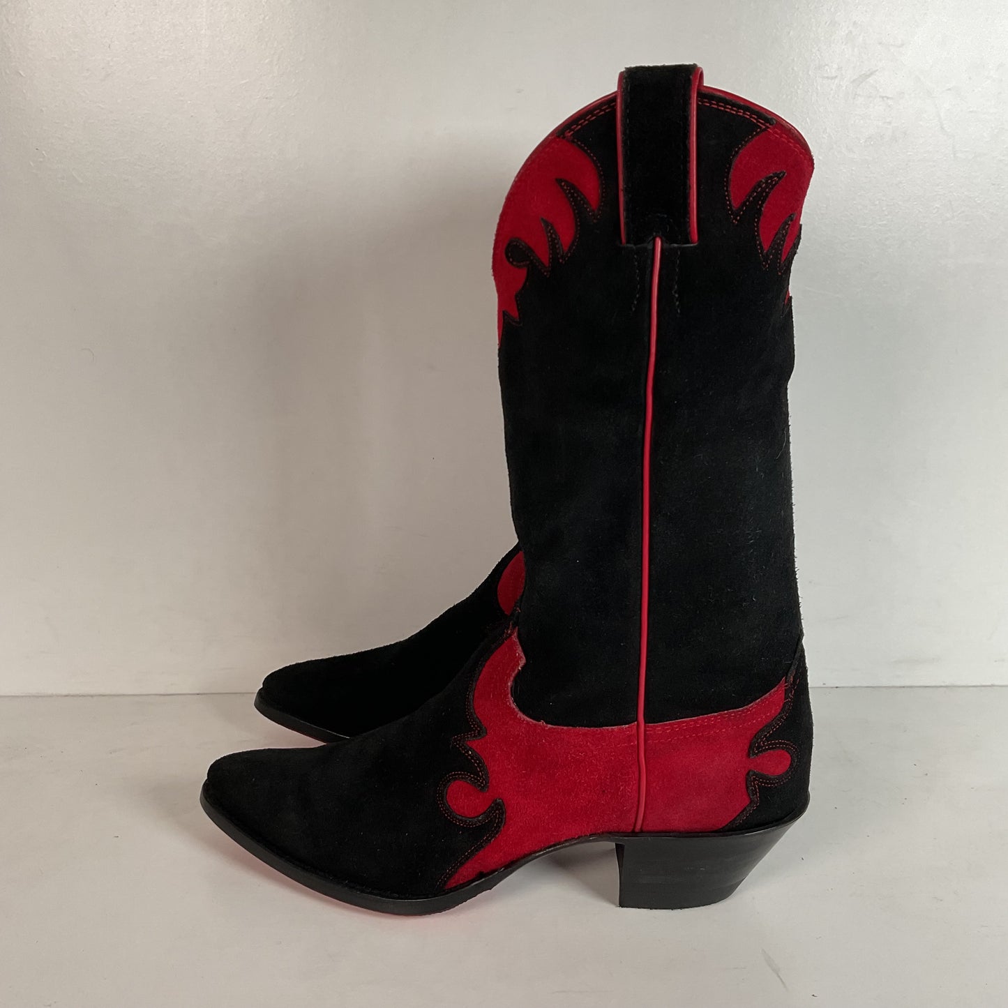 Vintage Justin Rough Out Suede Cowgirl Boots 8 B USA Tooled Overlay Recrafted
