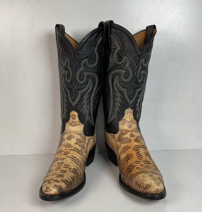 Vintage Tony Lama Natural Lizard Cowboy Boots 8.5 D USA Made