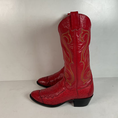 Vintage Larry Mahan Cherry Red Pin Quill Ostrich Cowboy Boots 10.5 D Recraft
