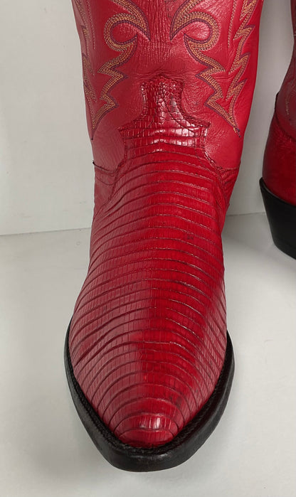 Vintage Justin Teju Lizard Cowboy Boots | USA Made | Ruby Red | Men’s 10.5 D