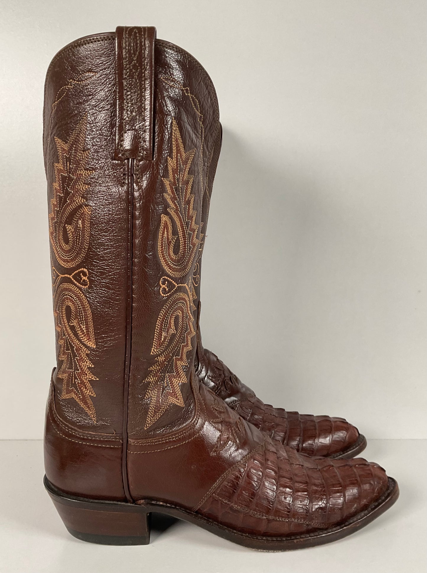 Lucchese 1883 Caiman Crocodile Cowgirl Boots 7 B Tooled Inlay Exotic