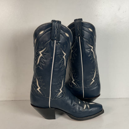 Vintage Tony Lama Blue Tooled Cowboy Boots Men’s 7 D | Women’s 8 Gold Label