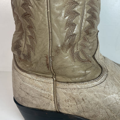 Vintage Justin Exotic Elephant Cowboy Boots 12 AA (Extra Narrow) Distressed
