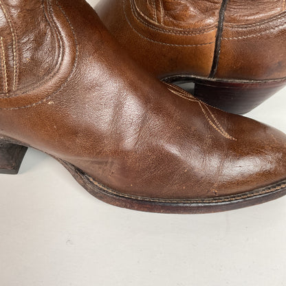 Vintage Dan Post Tall Tulip Cowgirl Boots 7.5 C Tooled Snakeskin Overlay
