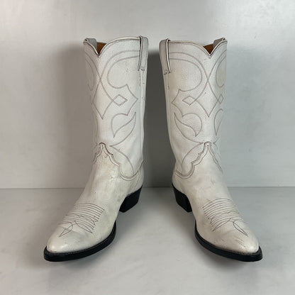 Vintage 1960s Justin White Cowboy Boots Men's 10 B | Women’s 11 Old Fort Worth Label