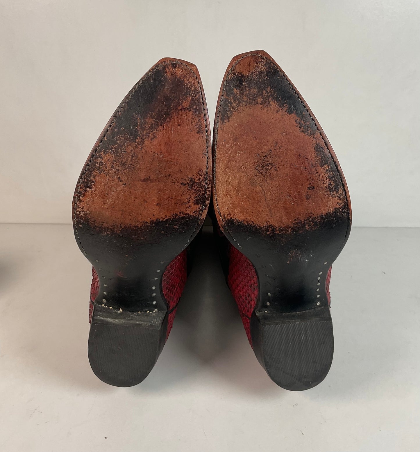 Vintage Larry Mahan Cherry Red Python Snakeskin Cowboy Boots 9.5 D Back Cut