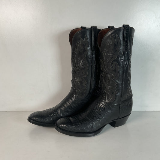 Recrafted Lucchese Teju Lizard Cowboy Boots 8.5 D Old Label Classic Black