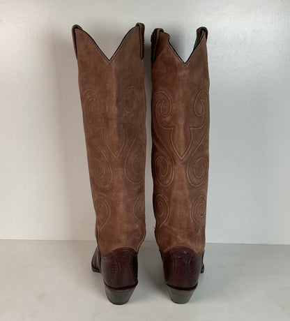 Vintage Larry Mahan Teju Lizard Cowgirl Boots | Pig Skin Suede Shaft | 6.5 B
