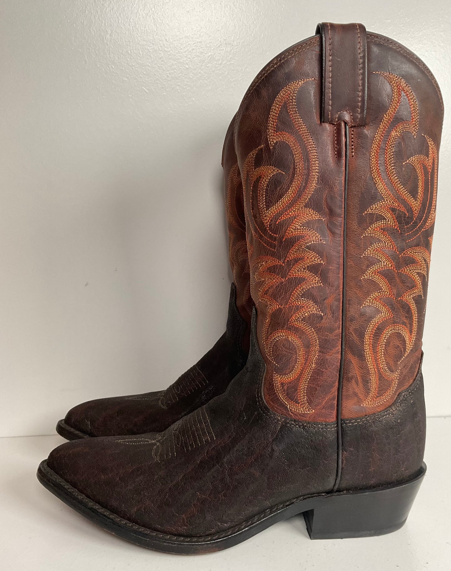 Tony Lama Men’s Vintage Chocolate Elephant Cowboy Boots 8.5 D Goat Top Exotic