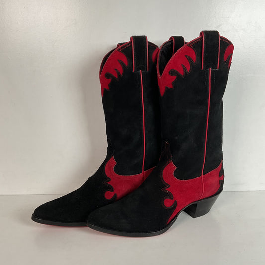 Vintage Justin Rough Out Suede Cowgirl Boots 8 B USA Tooled Overlay Recrafted