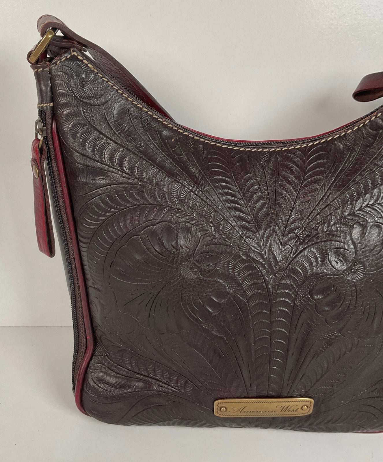 Tooled American West Purse Burgundy W/Bag Charm