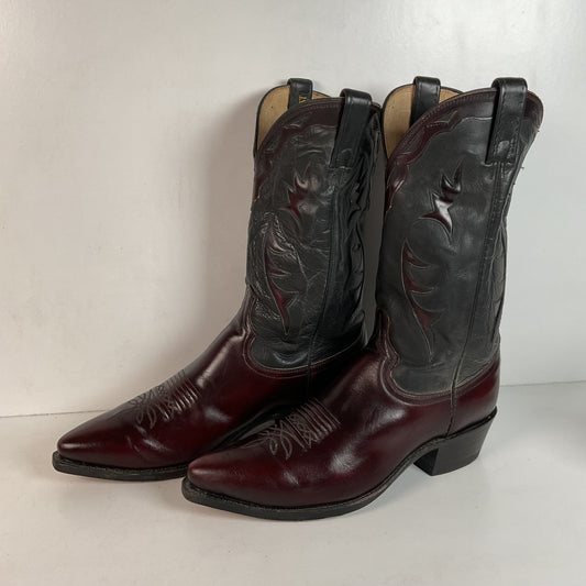 Vintage Dan Post Black Cherry Cowboy Boots — Tooled Inlay — 11 D