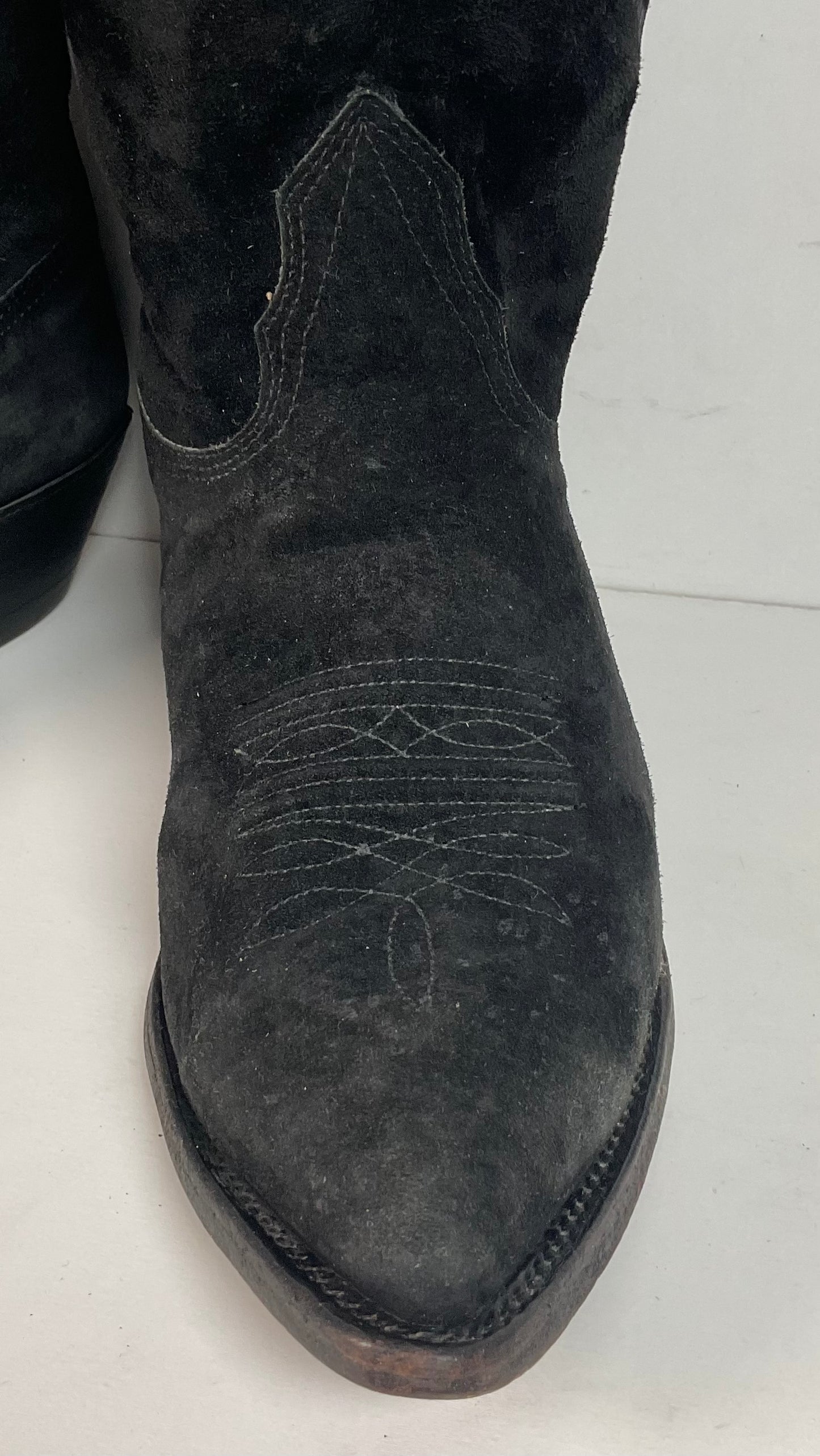Vintage Nocona Black Suede Cowboy Boots 9 D USA Made Red Label