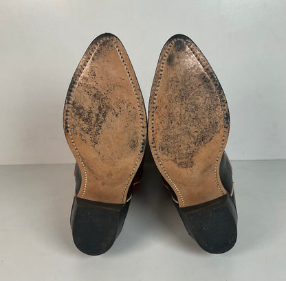 Vintage Dingo Acme Wingtip Cowgirl Boots 7 M USA Made Tooled Inlay