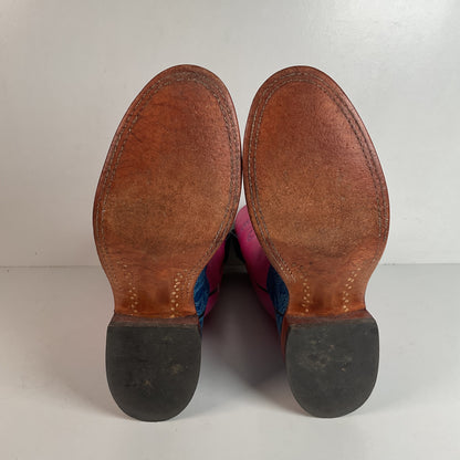 Olathe Tooled Cowgirl Roper Boots 7 B Barbie Pink Upper