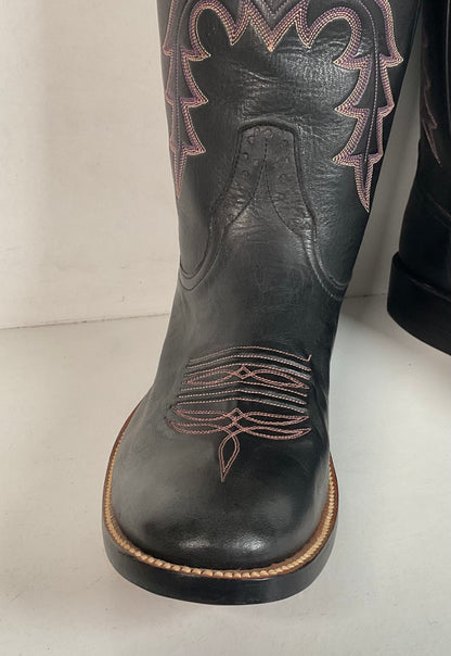 Rios of Mercedes Cowboy Boots Men’s 9.5 B (Narrow) Black Buffalo Calf