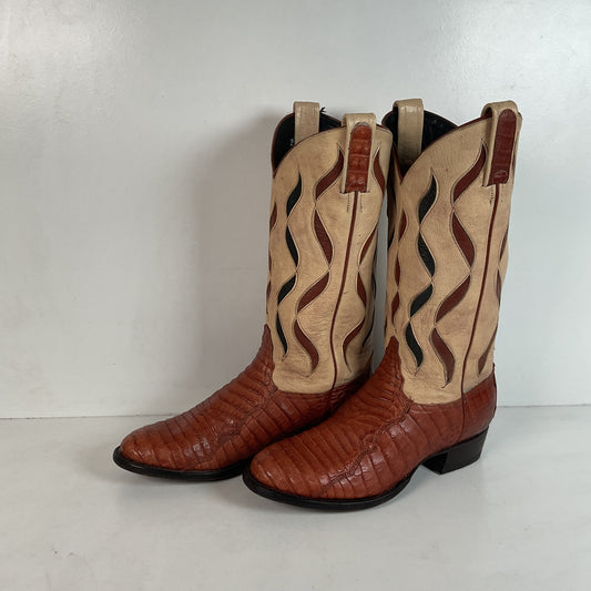 Tony Lama Royal Caiman Cowgirl Boots 7.5 M Belly Cut Tooled