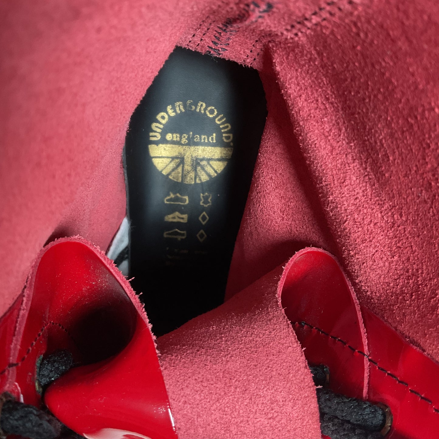 Underground England Lace Up Boots | Safety Toe | Cherry Red Patent | UK 6 | US 8