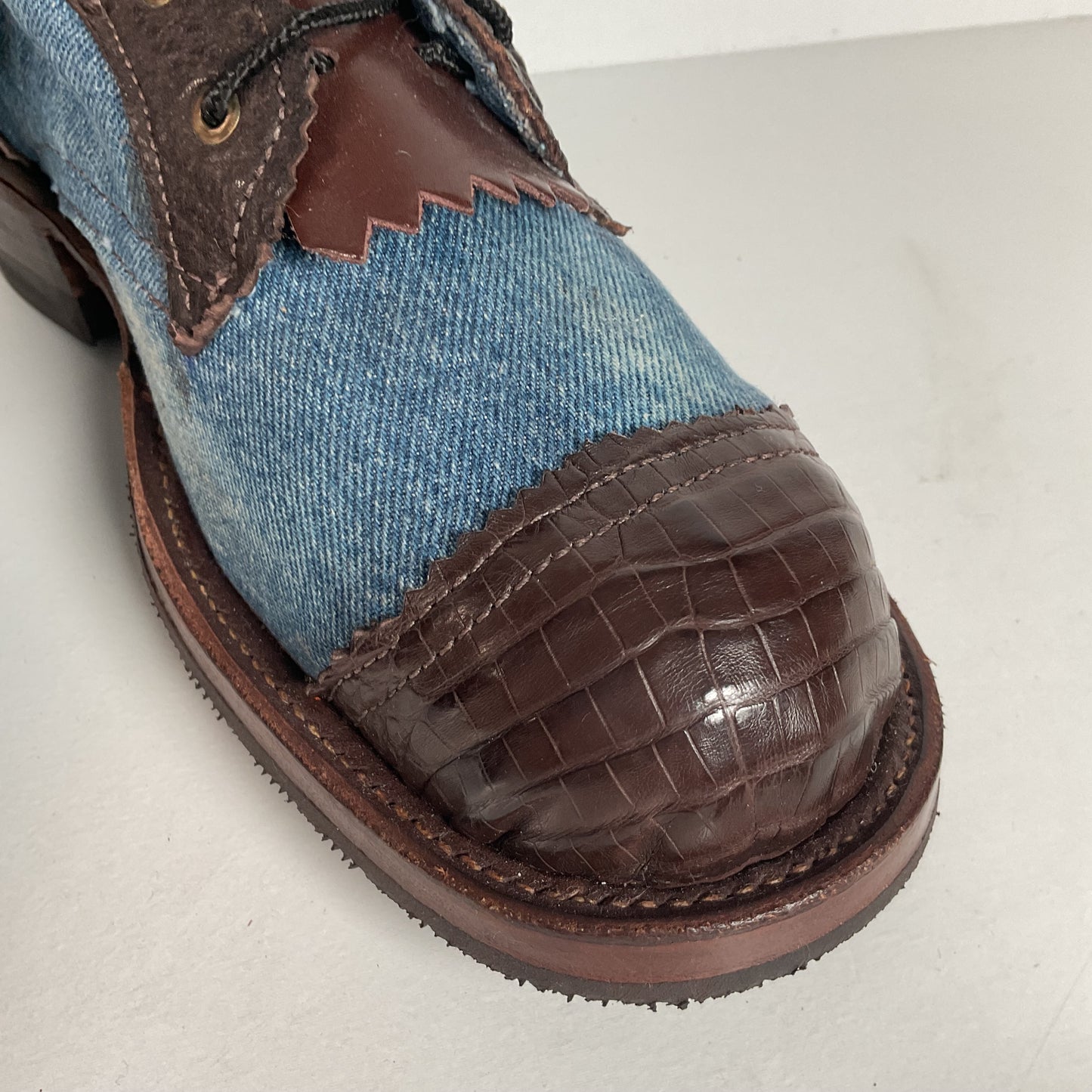 Denim Packer Boots | Caiman Cap Toe | Shark Skin Collar | Men’s 8 | Women’s 9.5