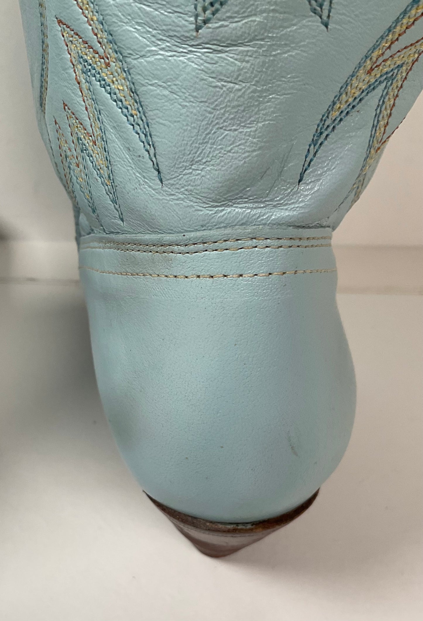 Vintage Dan Post Baby Blue Cowgirl Boots 8 M Native Design Recraft