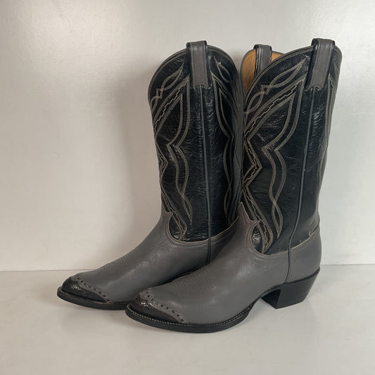 Vintage Tony Lama Charcoal Grey Wingtip Cowboy Boots 9 B Lizard Gold Label