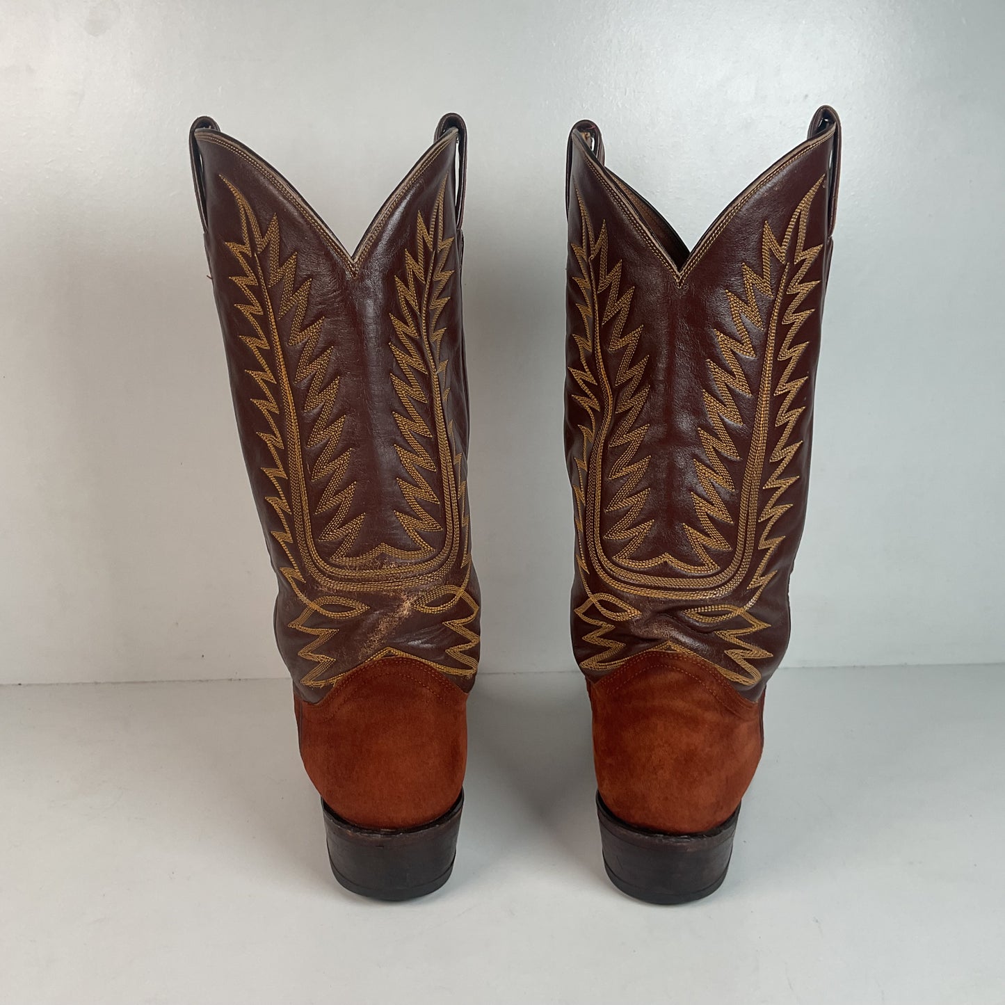 Vintage Tony Lama Pig Skin Suede Cowboy Boots 9 E Gold Label